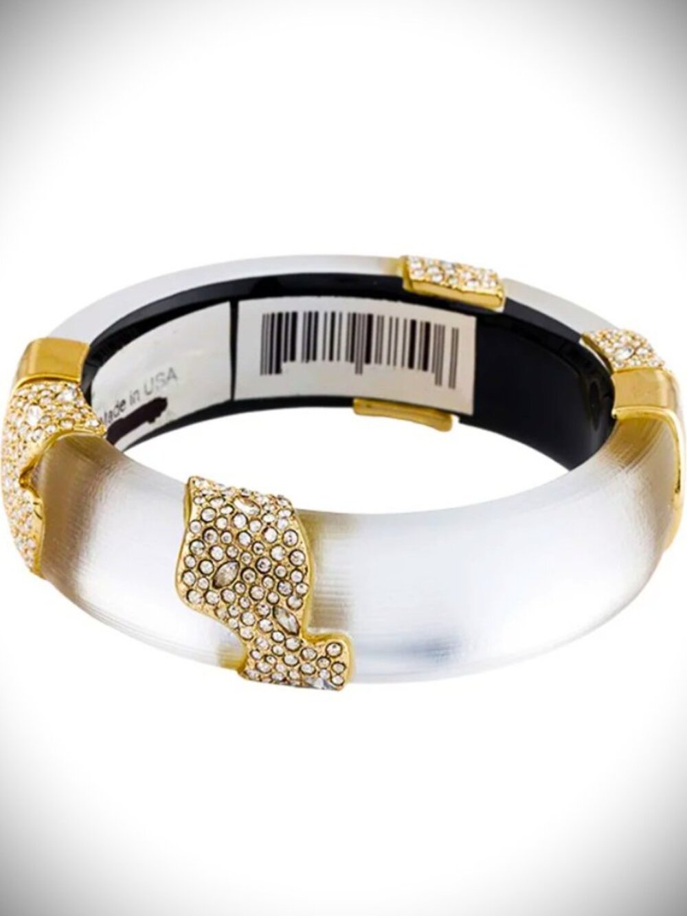 ALEXIS BITTAR Gold Plated Pearly White Lucite & Crystals Bangle Bracelet